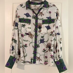 LOFT White Shirt with Green and Purple Embroidery